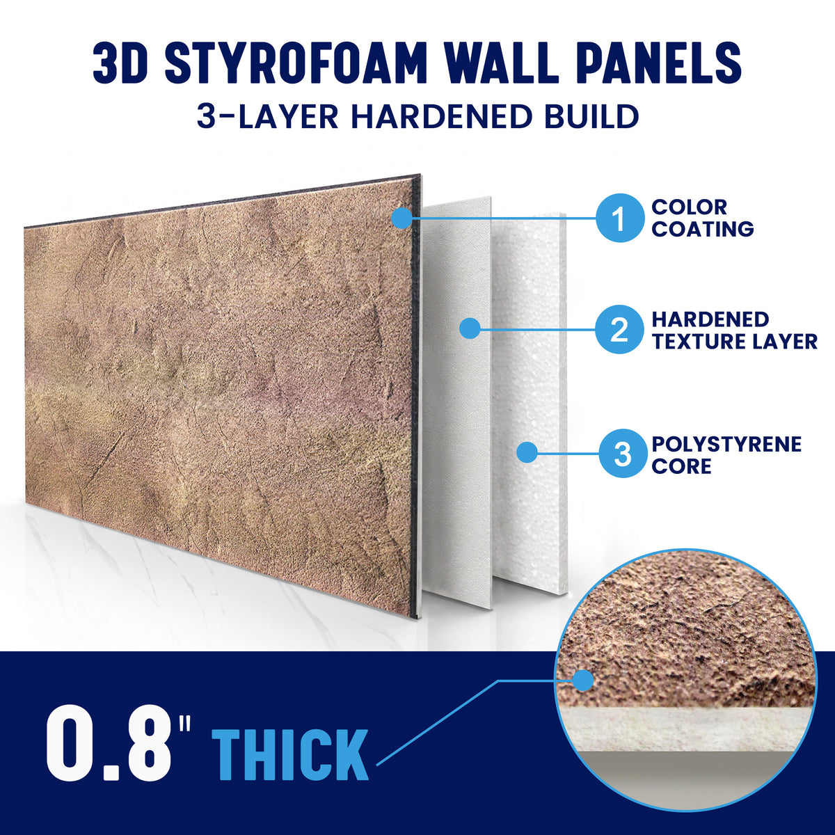 3D Faux Stone Wall Panels, Brown & Mauve, Styrofoam