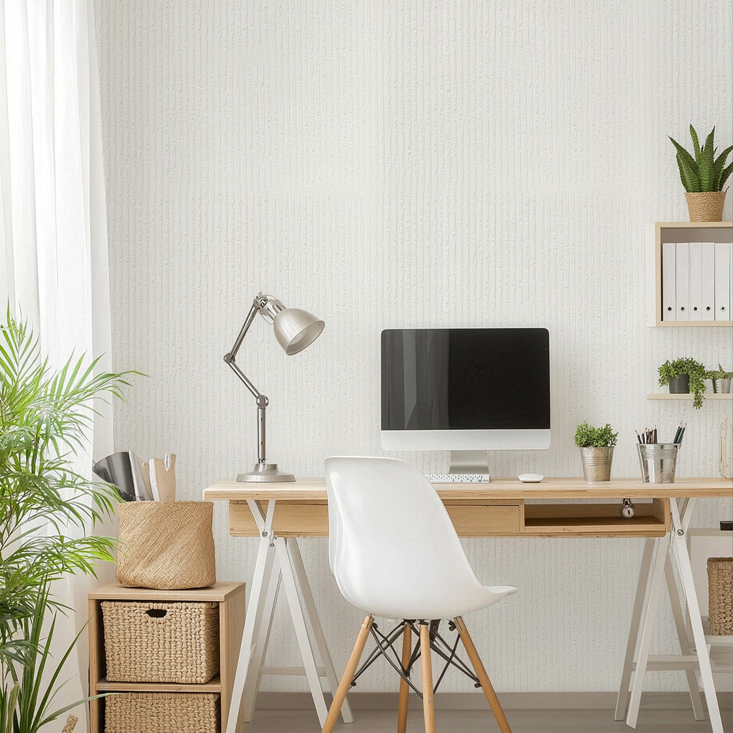 Peel & Stick Stone Textured Wallpaper Roll - Soft Stone Finish, Foam Decorative Wall Finishing - White