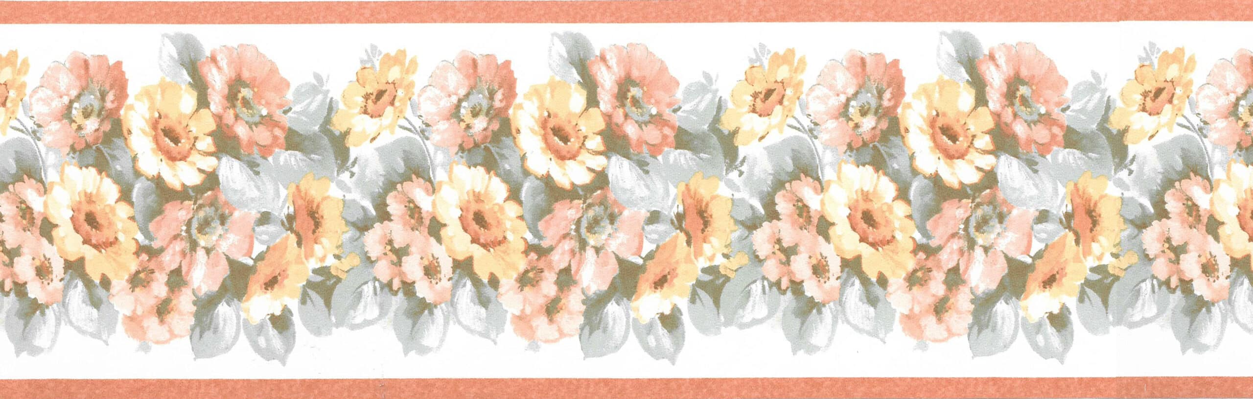 Peel and Stick Wallpaper Border - Floral Purple Green Beige Flowers on