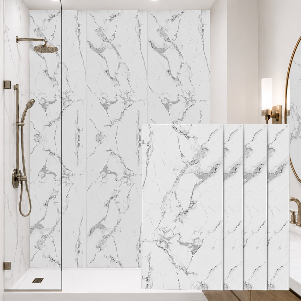 Faux Marble Wall Panels - 2 ft X 4 ft - Glossy, Waterproof Indoor Wall Cladding - White, Grey, Black Veins