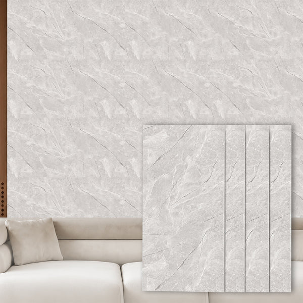 Faux Marble Wall Panels - 2 ft X 4 ft - Glossy, Waterproof Indoor Wall Cladding - Tan, Grey Veins