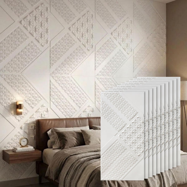 3D Peel and Stick Wall Panels - Soft-Touch Matte Finish, 1.6 ft X 3.4 ft - White