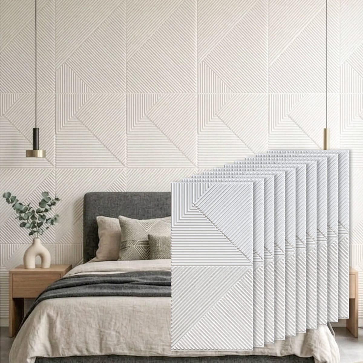 3D Peel and Stick Wall Panels - Soft-Touch Matte Finish, 1.6 ft X 3.4 ft - White