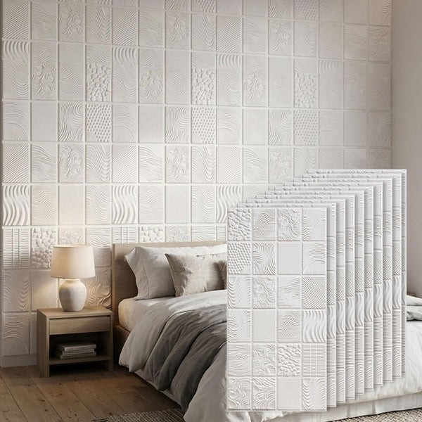 3D Peel and Stick Wall Panels - Soft-Touch Matte Finish, 1.6 ft X 3.4 ft - White