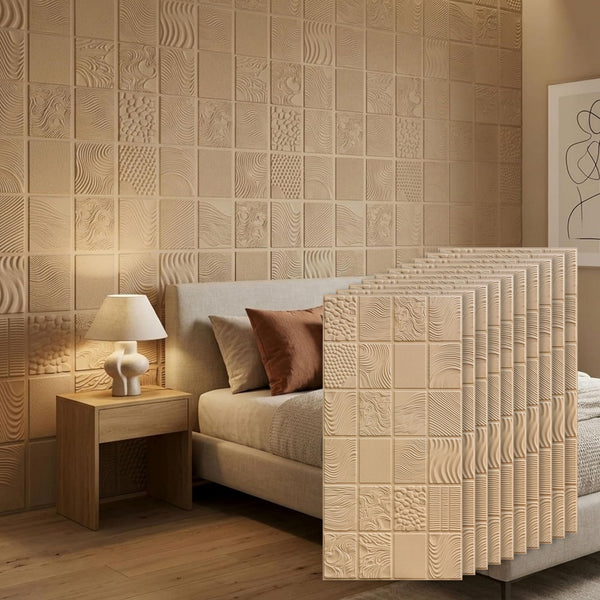 3D Peel and Stick Wall Panels - Soft-Touch Matte Finish, 1.6 ft X 3.4 ft - Moccasin