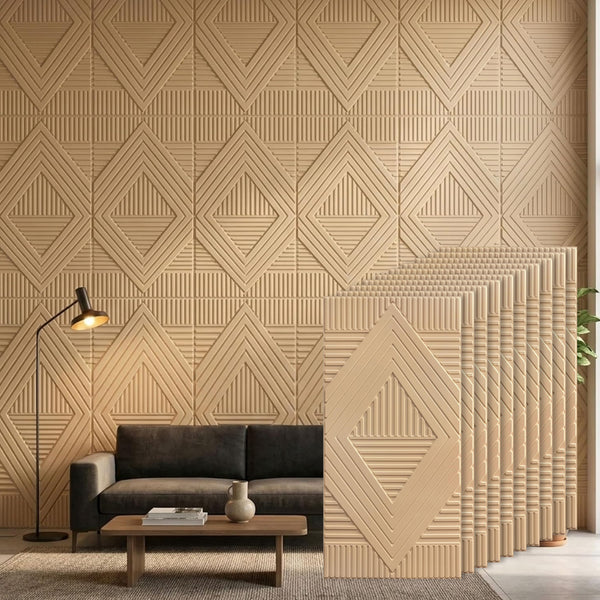 3D Peel and Stick Wall Panels - Soft-Touch Matte Finish, 1.6 ft X 3.4 ft - Moccasin