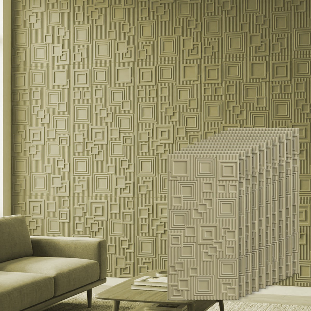 3D Peel and Stick Wall Panels - Soft-Touch Matte Finish, 1.6 ft X 3.4 ft - Pistachio Green