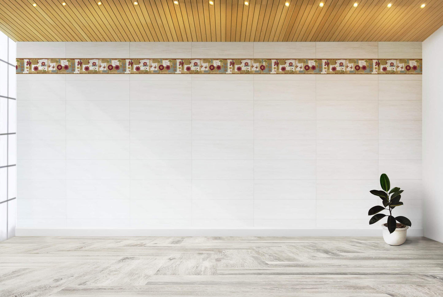 Prepasted Wallpaper Border - Floral Brown, Beige, Burgundy Flowers, Poetry Wall Border Retro Design, 15 ft x 6.8 in (4.57m x 17.27cm)