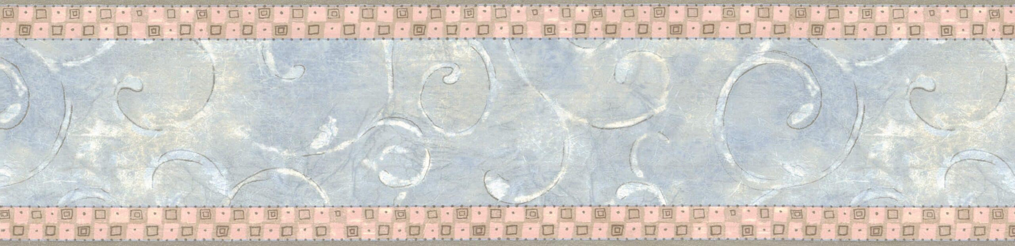 Prepasted Wallpaper Border - Damask Blue, Grey, Pink Scrolls Wall Border Retro Design, 15 ft x 6.4 in (4.57m x 16.26cm)