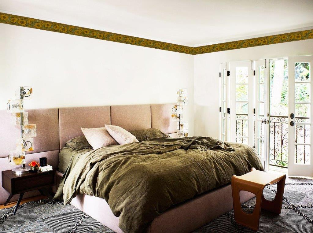 Peel and Stick Wallpaper Border - Floral Yellow, Mustard Sunflowers, Butterflies Wall Border Retro Design, 15 ft x 7 in (4.57m x 17.78cm), Self Adhesive