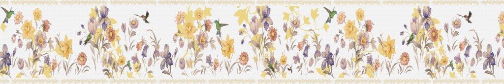 Peel and Stick Wallpaper Border - Floral Purple, Cream, Pink Flowers, Hummingbird Wall Border Retro Design, 15 ft x 7 in (4.57m x 17.78cm), Self Adhesive