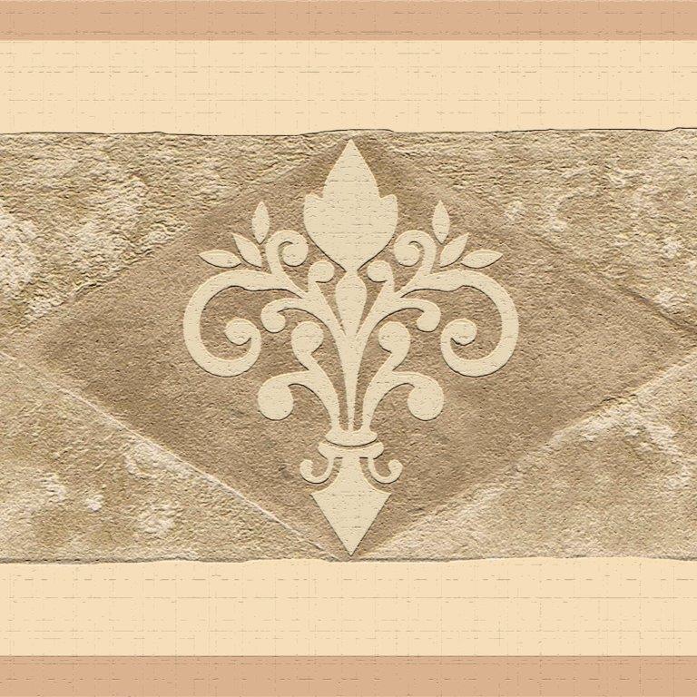 Peel and Stick Wallpaper Border - Abstract Dark Beige, Sepia Rhombus, Scrolls Wall Border Retro Design, 15 ft x 7 in (4.57m x 17.78cm), Self Adhesive