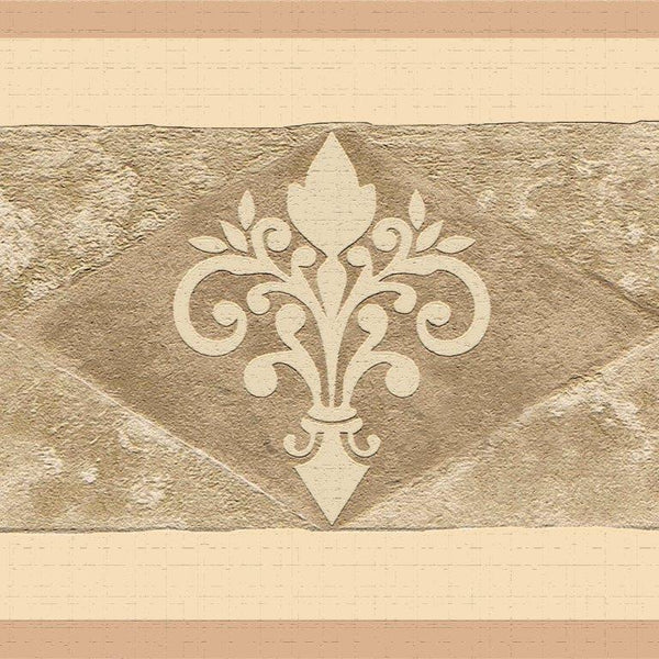 Peel and Stick Wallpaper Border - Abstract Dark Beige, Sepia Rhombus, Scrolls Wall Border Retro Design, 15 ft x 7 in (4.57m x 17.78cm), Self Adhesive