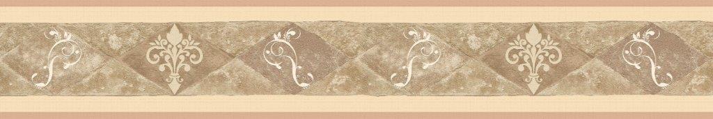 Peel and Stick Wallpaper Border - Abstract Dark Beige, Sepia Rhombus, Scrolls Wall Border Retro Design, 15 ft x 7 in (4.57m x 17.78cm), Self Adhesive