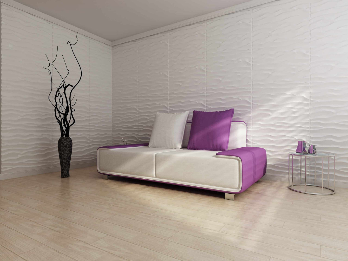 Paintable Off White Abstract Waves Fiber 3D Wall Panel