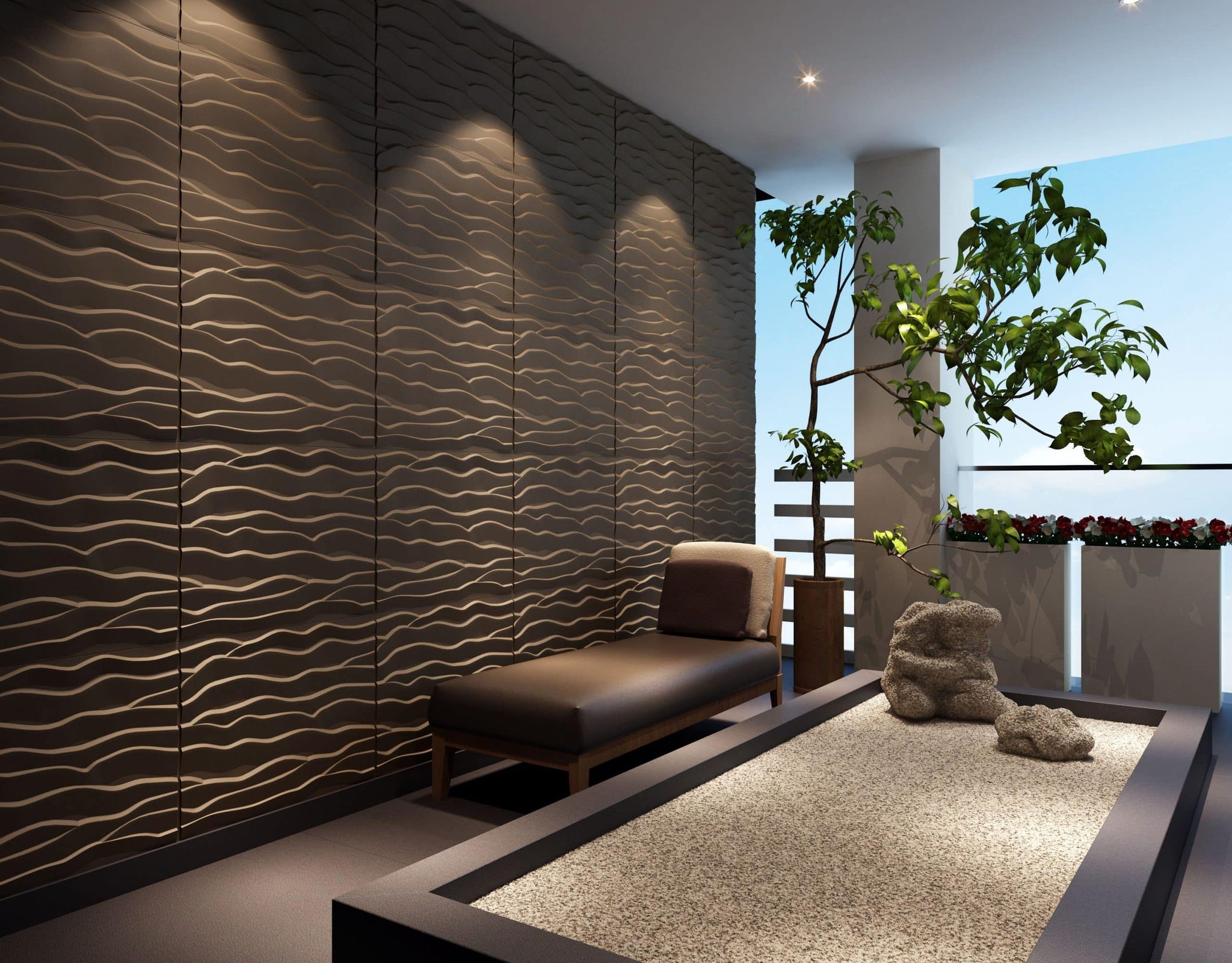 Paintable Off White Abstract Waves Fiber 3D Wall Panel