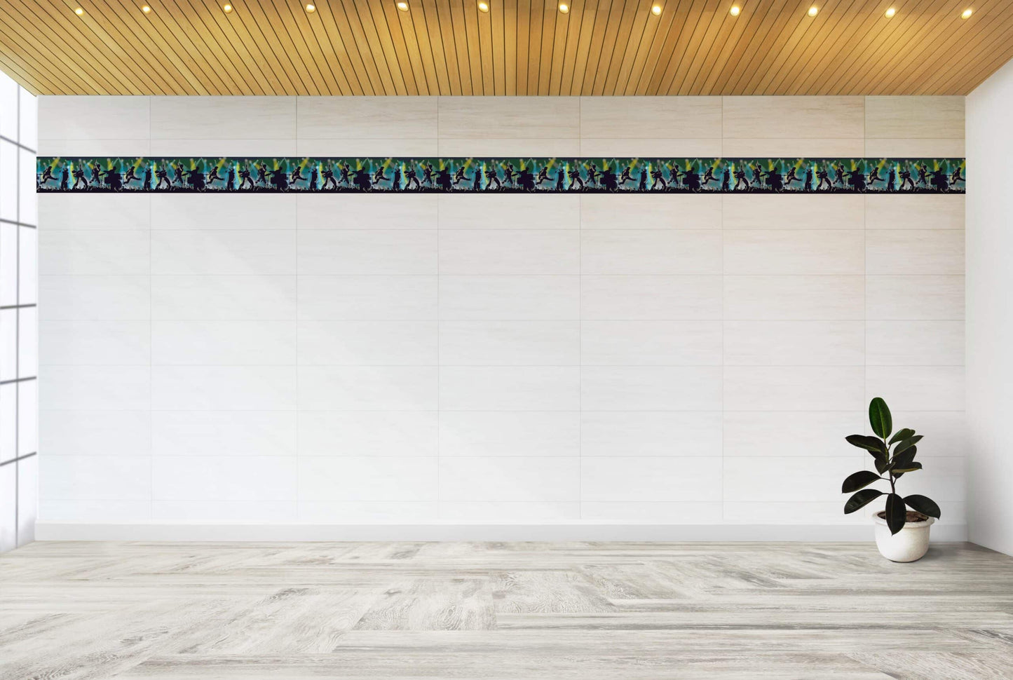 Prepasted Wallpaper Border - Kids Blue, Green, Black, Yellow Rock Concert Wall Border Retro Design, 15 ft x 9 in (4.57m x 22.86cm)