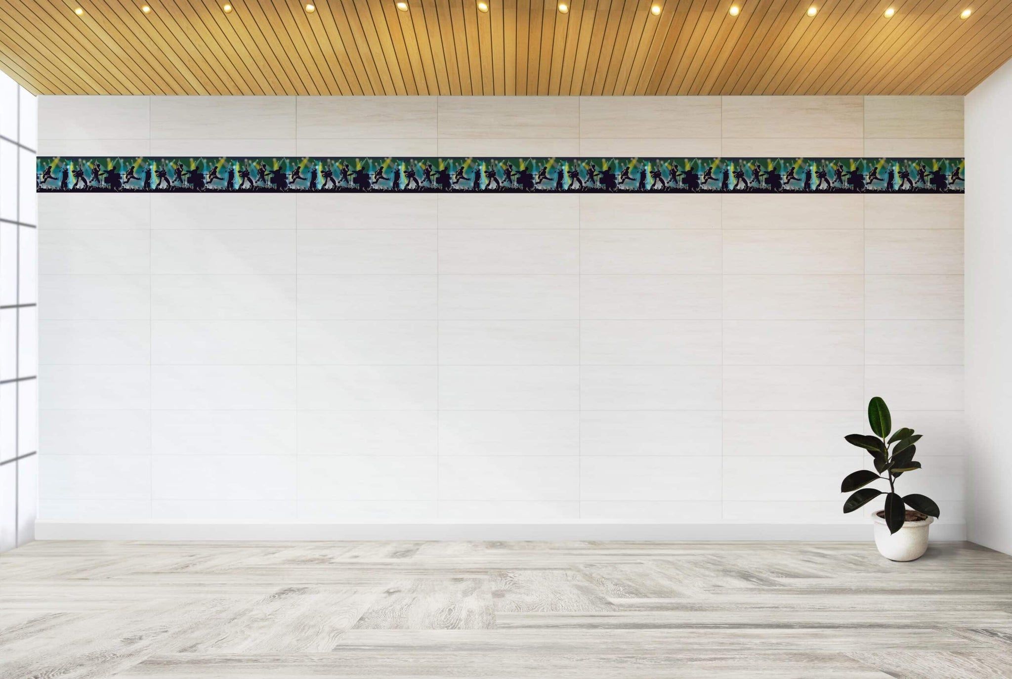 Prepasted Wallpaper Border - Kids Blue, Green, Black, Yellow Rock Concert Wall Border Retro Design, 15 ft x 9 in (4.57m x 22.86cm)