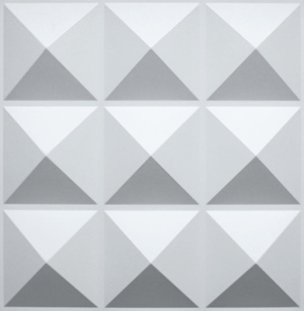 3D Wall Panels - Contemporary Diamonds Paintable White PVC Wall Paneling for Interior Wall Decor, 19.7 in x 19.7 in, Covers 2.7 sq. ft. - Single