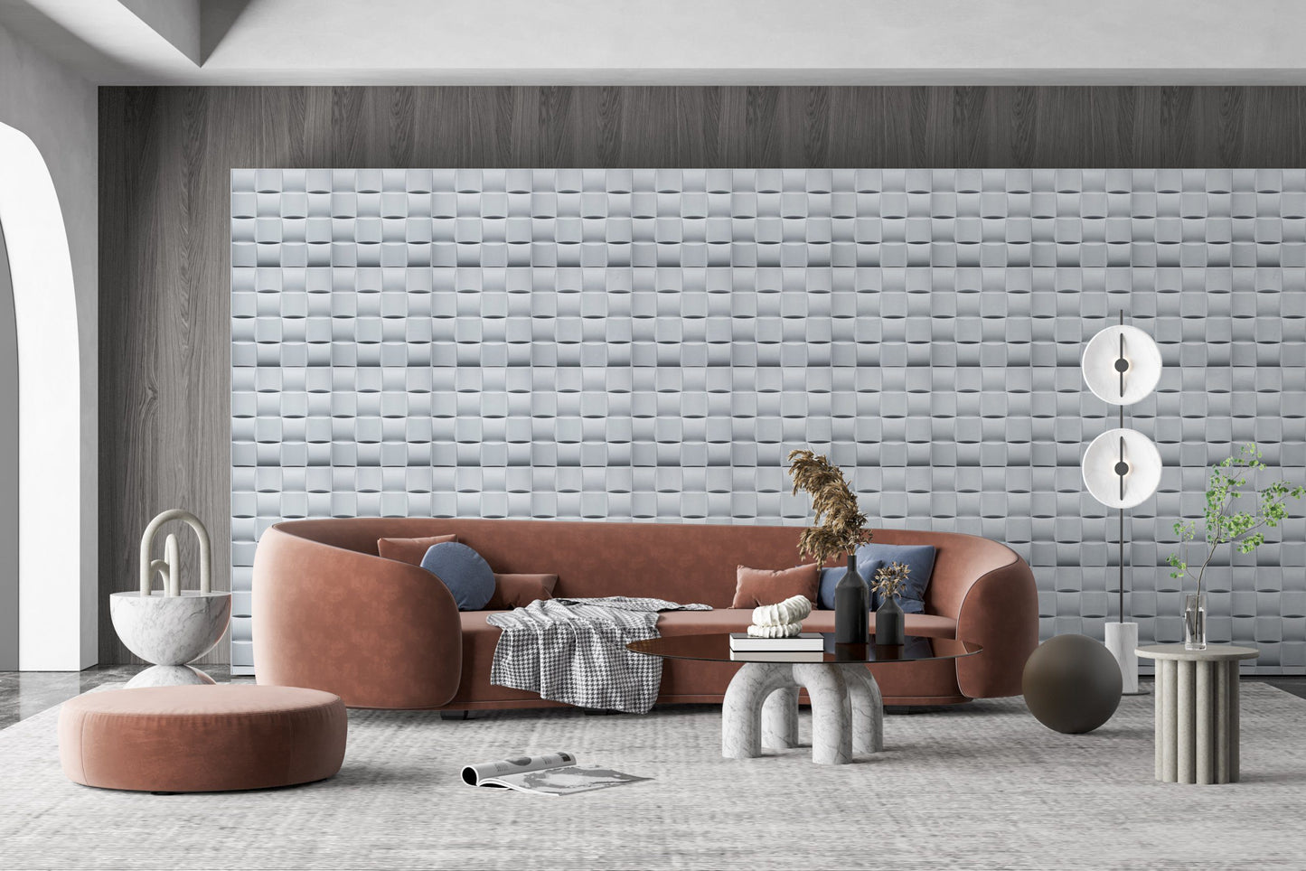 3D Wall Panels - Modern Checkered Paintable White PVC Wall Paneling for Interior Wall Decor, 19.7 in x 19.7 in, Covers 2.7 sq. ft. - Single