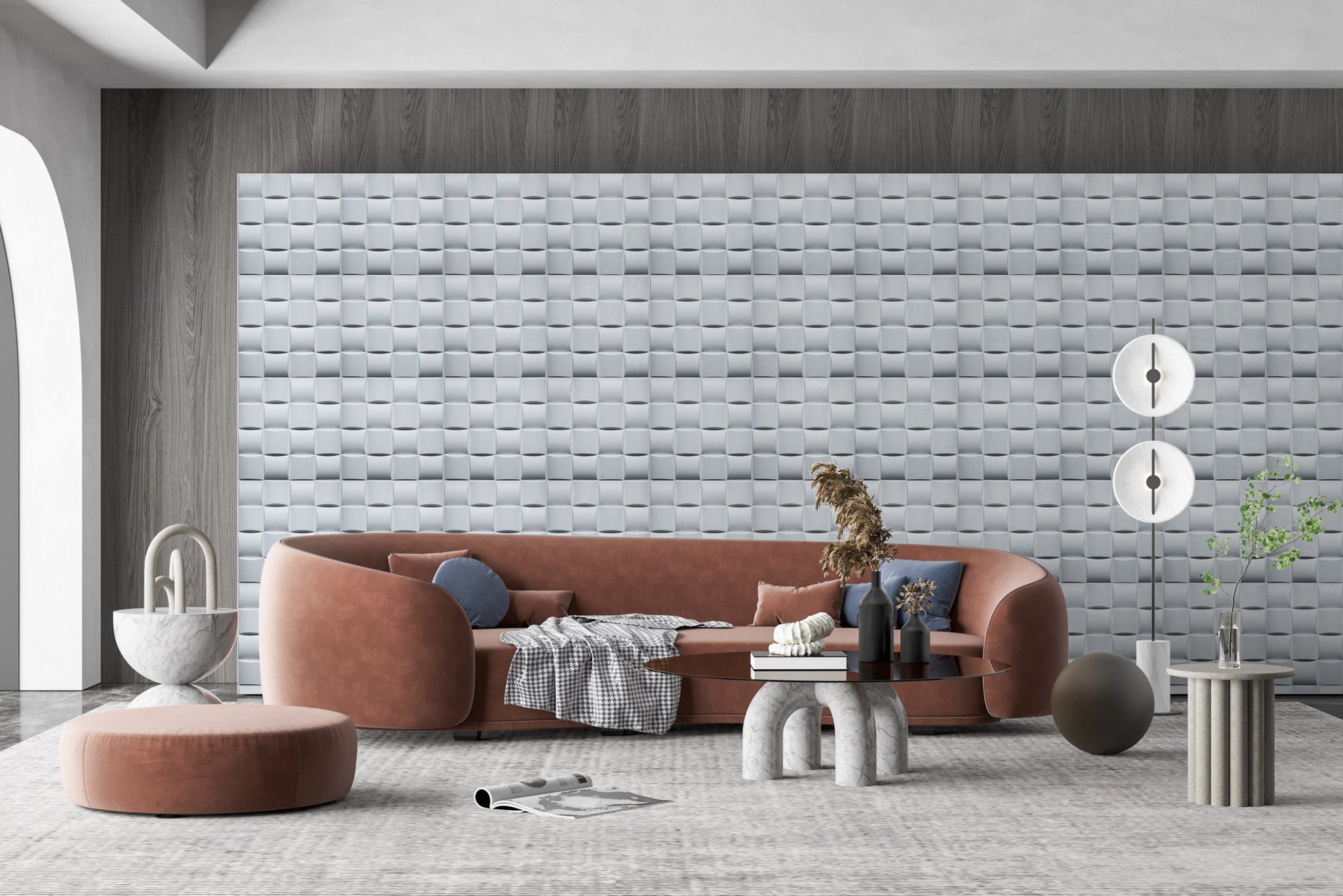 3D Wall Panels - Modern Checkered Paintable White PVC Wall Paneling for Interior Wall Decor, 19.7 in x 19.7 in, Covers 2.7 sq. ft. - Single