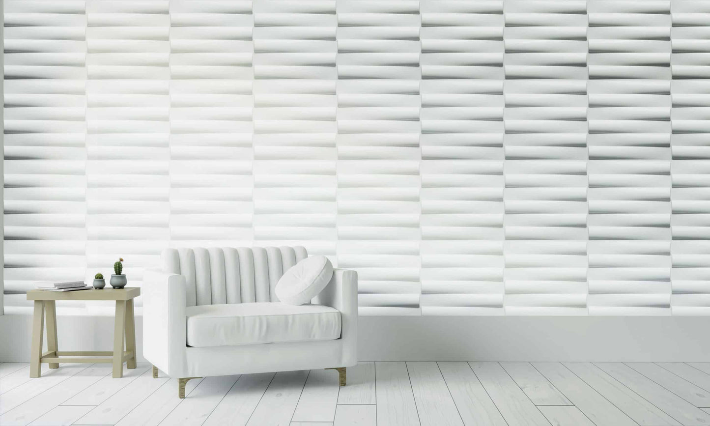 3D Wall Panels - Modern Stripes Paintable White PVC Wall Paneling for Interior Wall Decor, 19.7 in x 19.7 in, Covers 2.7 sq. ft. - Single
