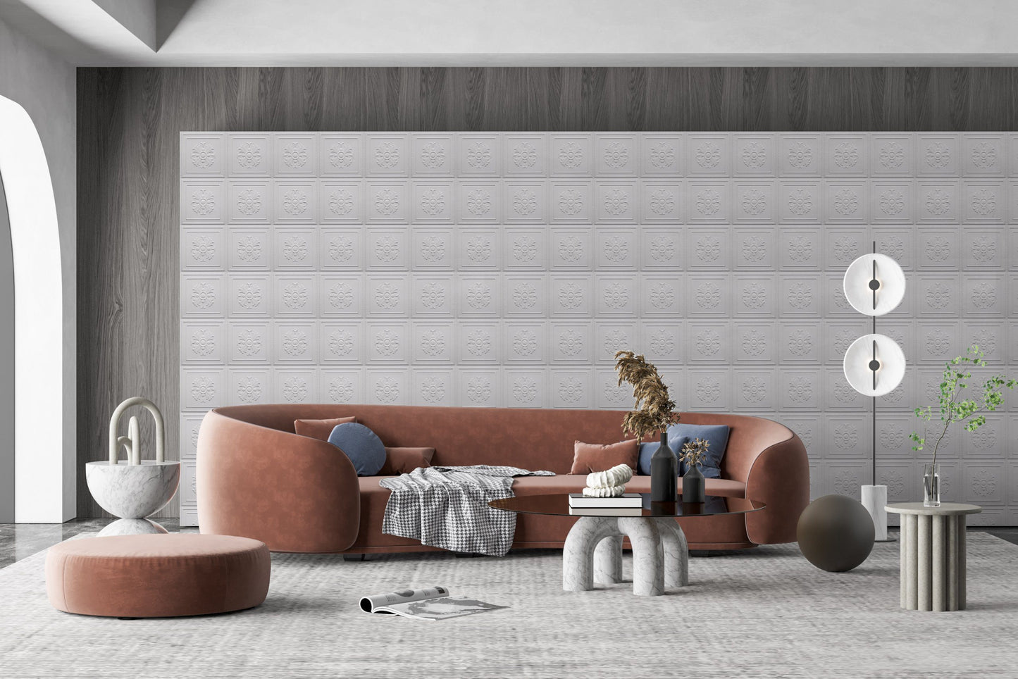 3D Wall Panels - Modern Floral Paintable White PVC Wall Paneling for Interior Wall Decor, 19.7 in x 19.7 in, Covers 2.7 sq. ft. - Single