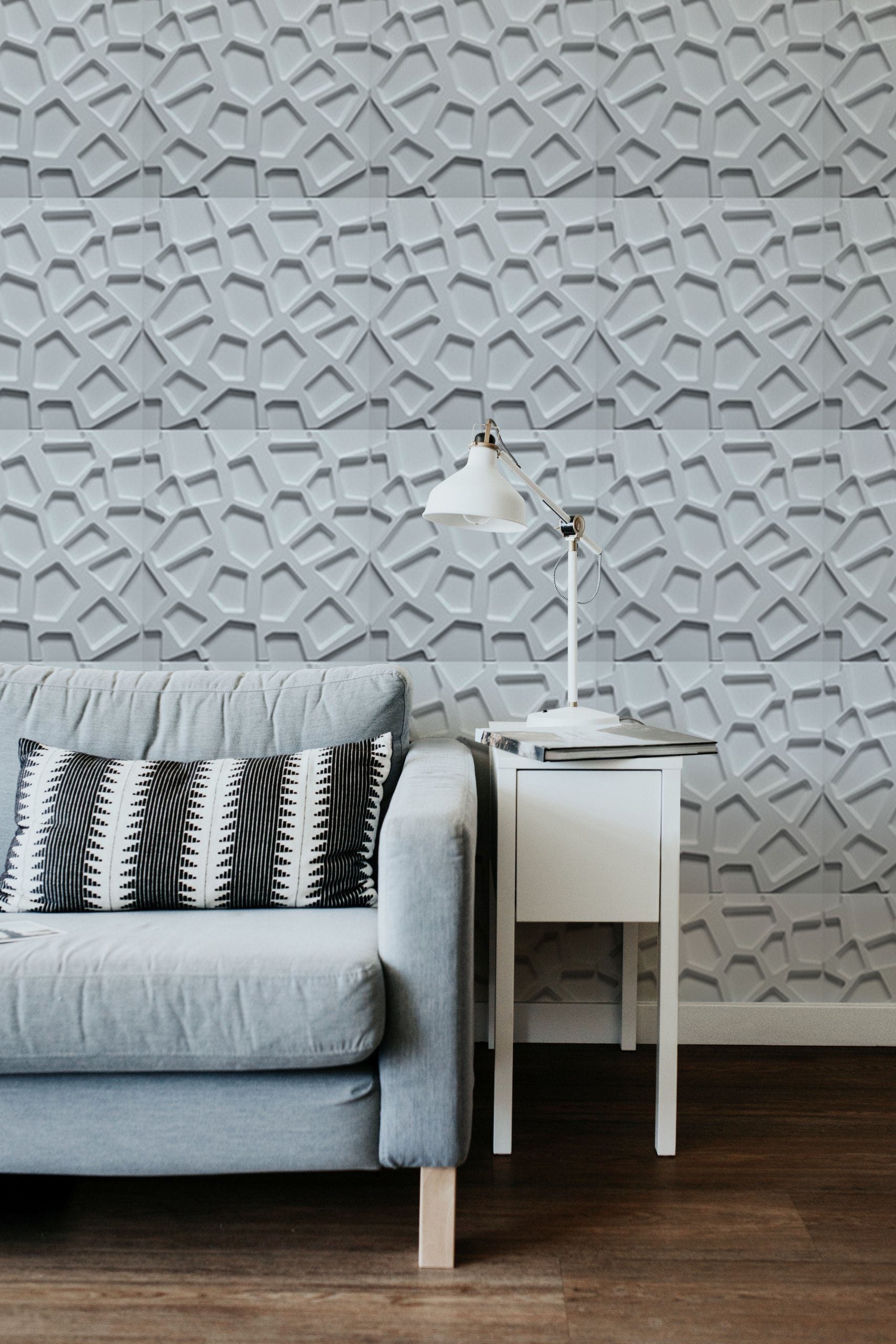 3D Wall Panels - Modern Brick Paintable White PVC Wall Paneling for Interior Wall Decor, 19.7 in x 19.7 in, Covers 2.7 sq. ft. - Single