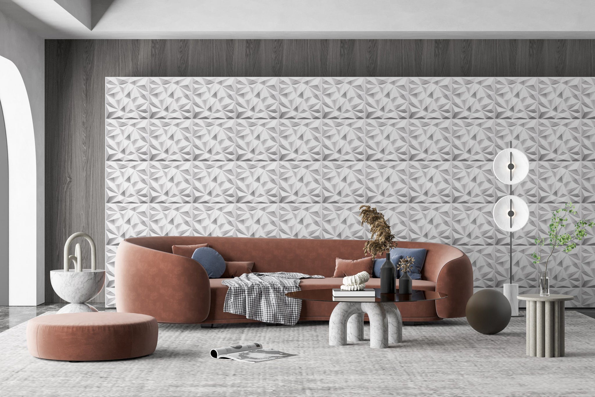 3D Wall Panels - Geometric Diamond Paintable White PVC Wall Paneling for Interior Wall Decor, 19.7 in x 19.7 in, Covers 2.7 sq. ft. - Single