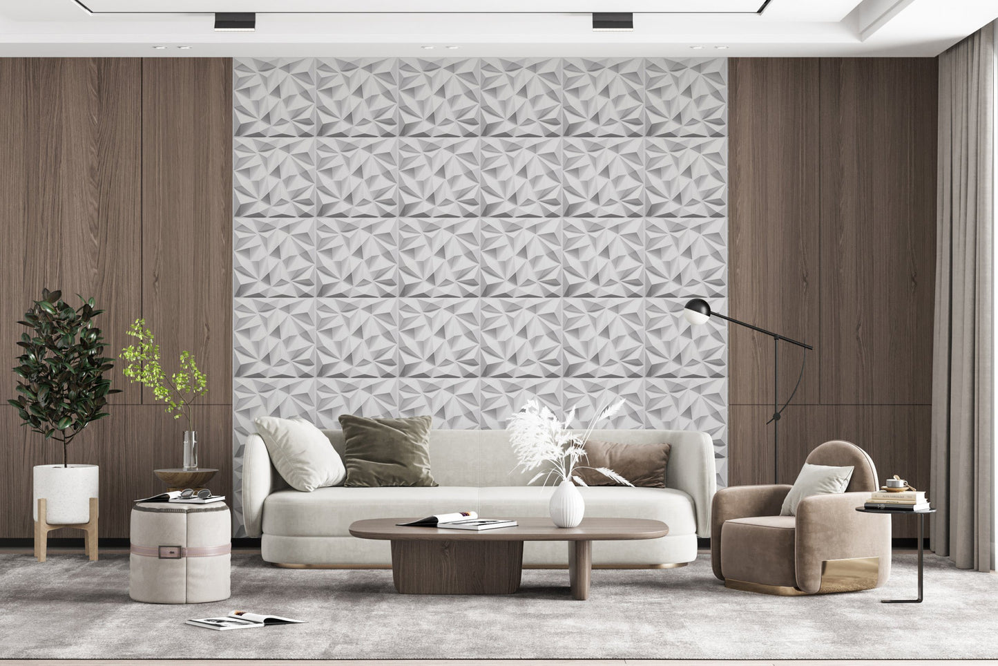 3D Wall Panels - Geometric Diamond Paintable White PVC Wall Paneling for Interior Wall Decor, 19.7 in x 19.7 in, Covers 2.7 sq. ft. - Single