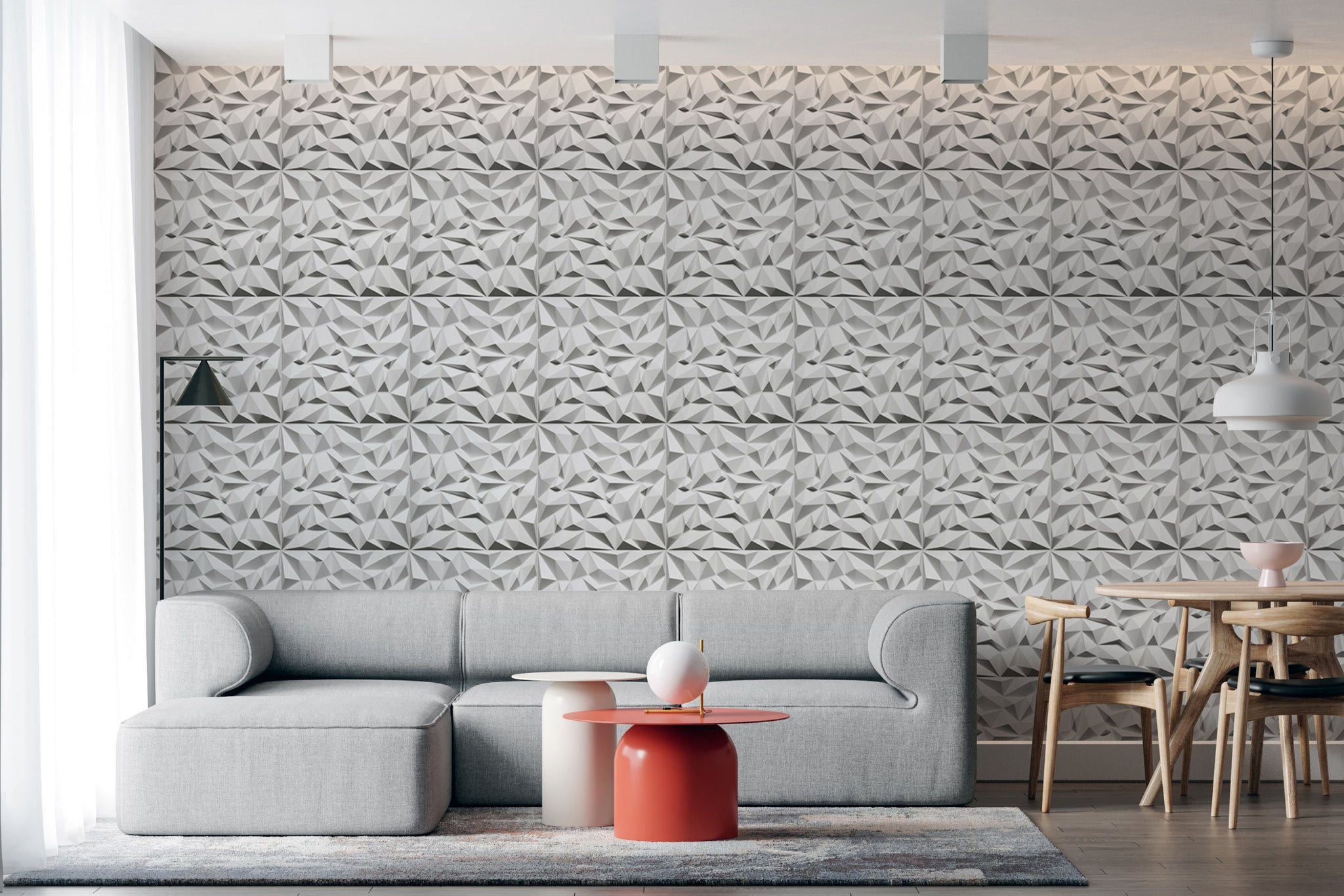 3D Wall Panels - Geometric Diamond Paintable White PVC Wall Paneling for Interior Wall Decor, 19.7 in x 19.7 in, Covers 2.7 sq. ft. - Single