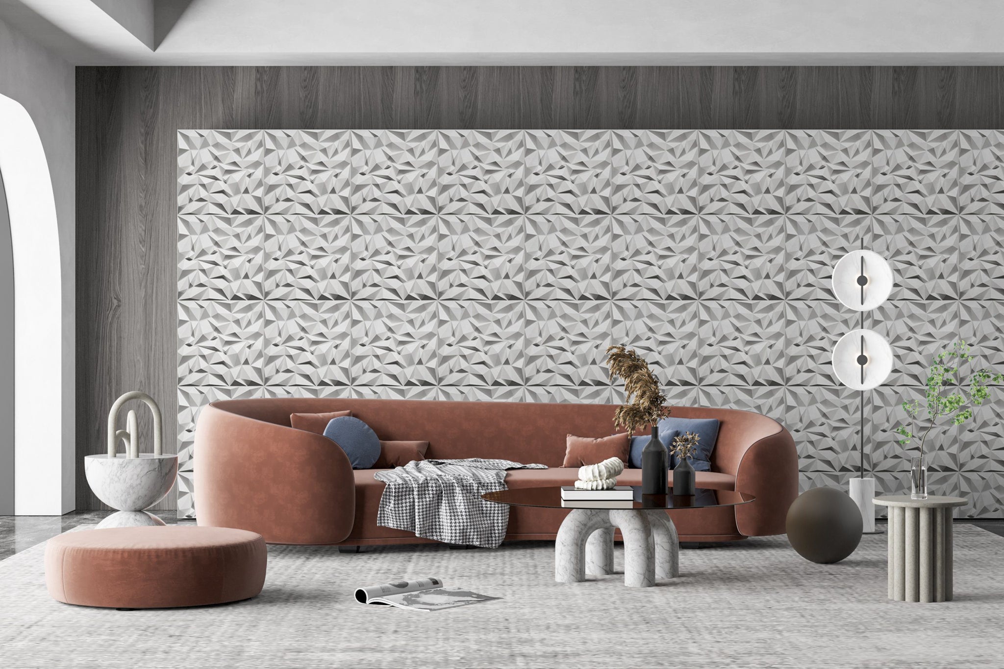 3D Wall Panels - Geometric Diamond Paintable White PVC Wall Paneling for Interior Wall Decor, 19.7 in x 19.7 in, Covers 2.7 sq. ft. - Single