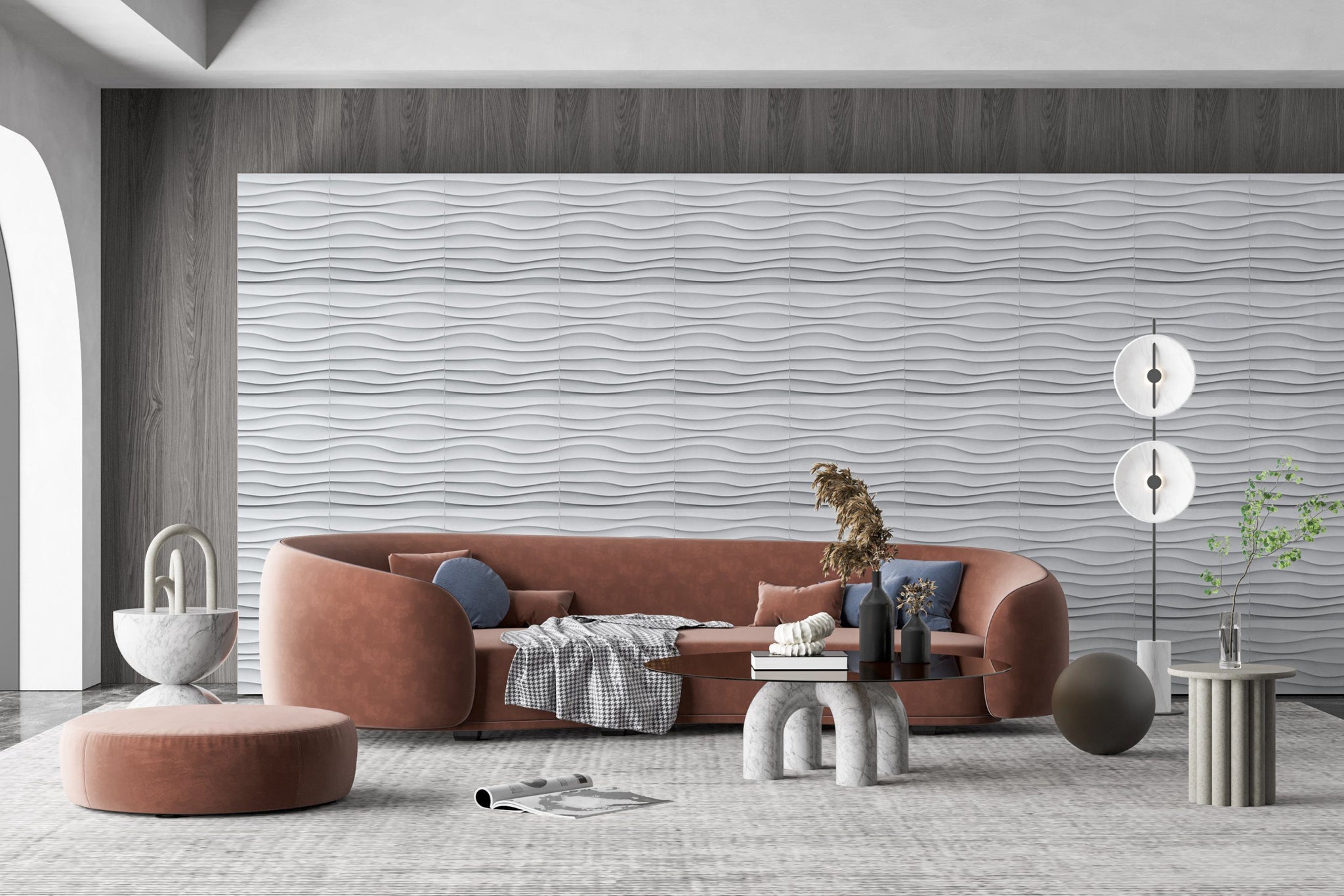 3D Wall Panels - Modern Wave Paintable White PVC Wall Paneling for Interior Wall Decor, 19.7 in x 19.7 in, Covers 2.7 sq. ft. - Single