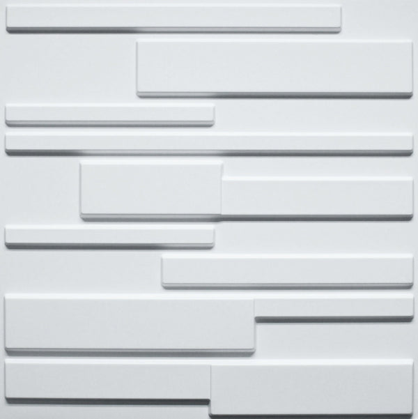 3D Wall Panels - Modern Bricks Paintable White PVC Wall Paneling for Interior Wall Decor, 19.7 in x 19.7 in, Covers 2.7 sq. ft. - Single