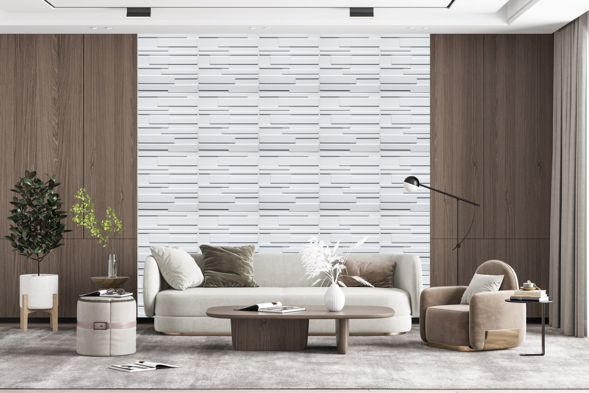 3D Wall Panels - Modern Bricks Paintable White PVC Wall Paneling for Interior Wall Decor, 19.7 in x 19.7 in, Covers 2.7 sq. ft. - Single
