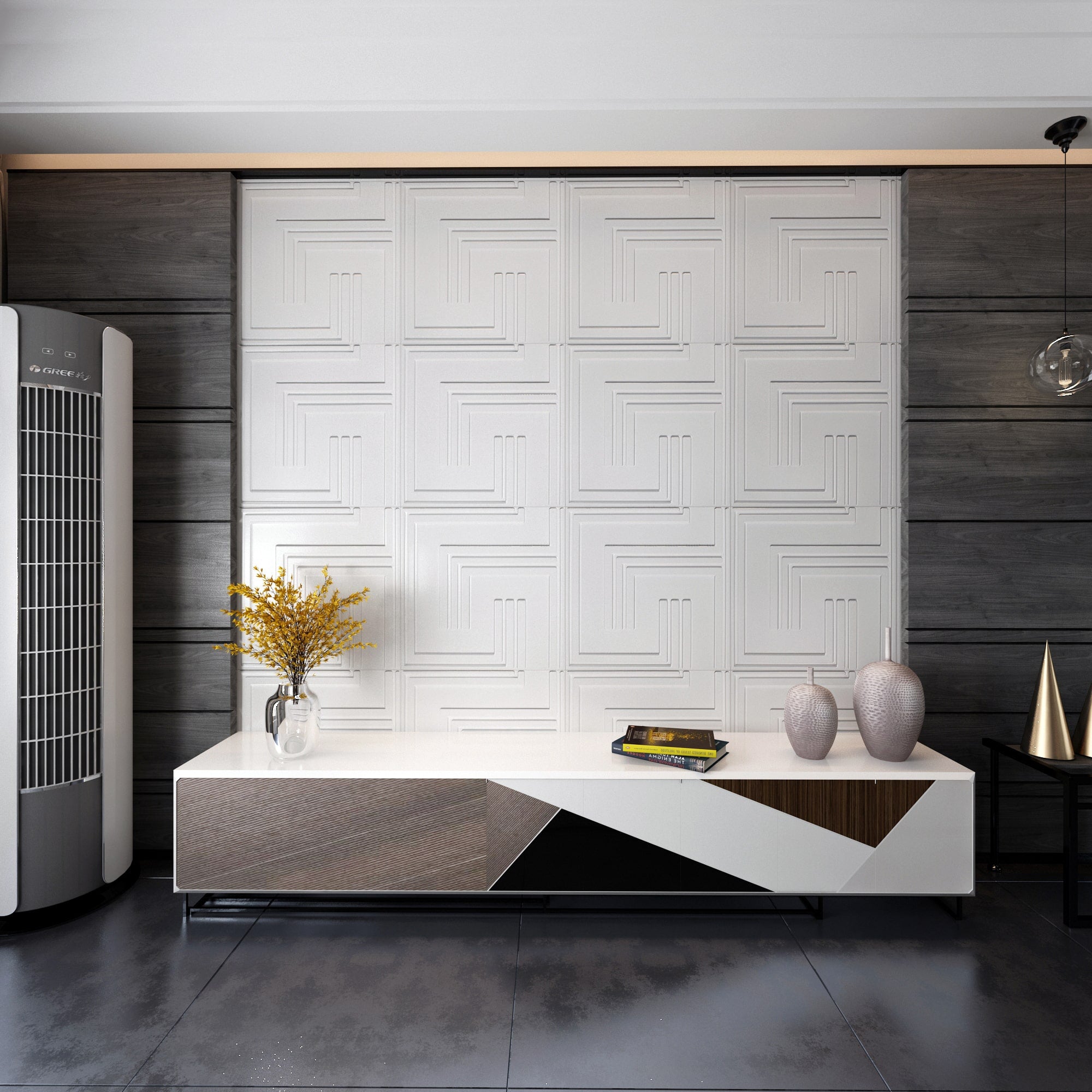 3D Wall Panels - Geometric Abstract Paintable White PVC Wall Paneling for Interior Wall Decor, 19.7 in x 19.7 in, Covers 2.7 sq. ft. - Single