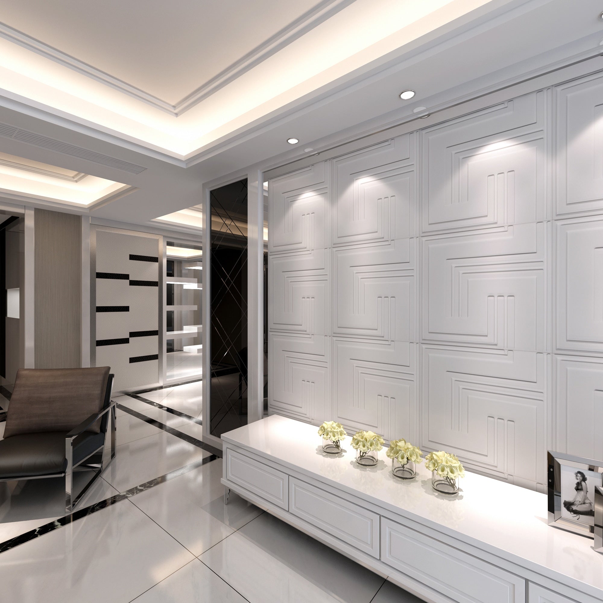 3D Wall Panels - Geometric Abstract Paintable White PVC Wall Paneling for Interior Wall Decor, 19.7 in x 19.7 in, Covers 2.7 sq. ft. - Single