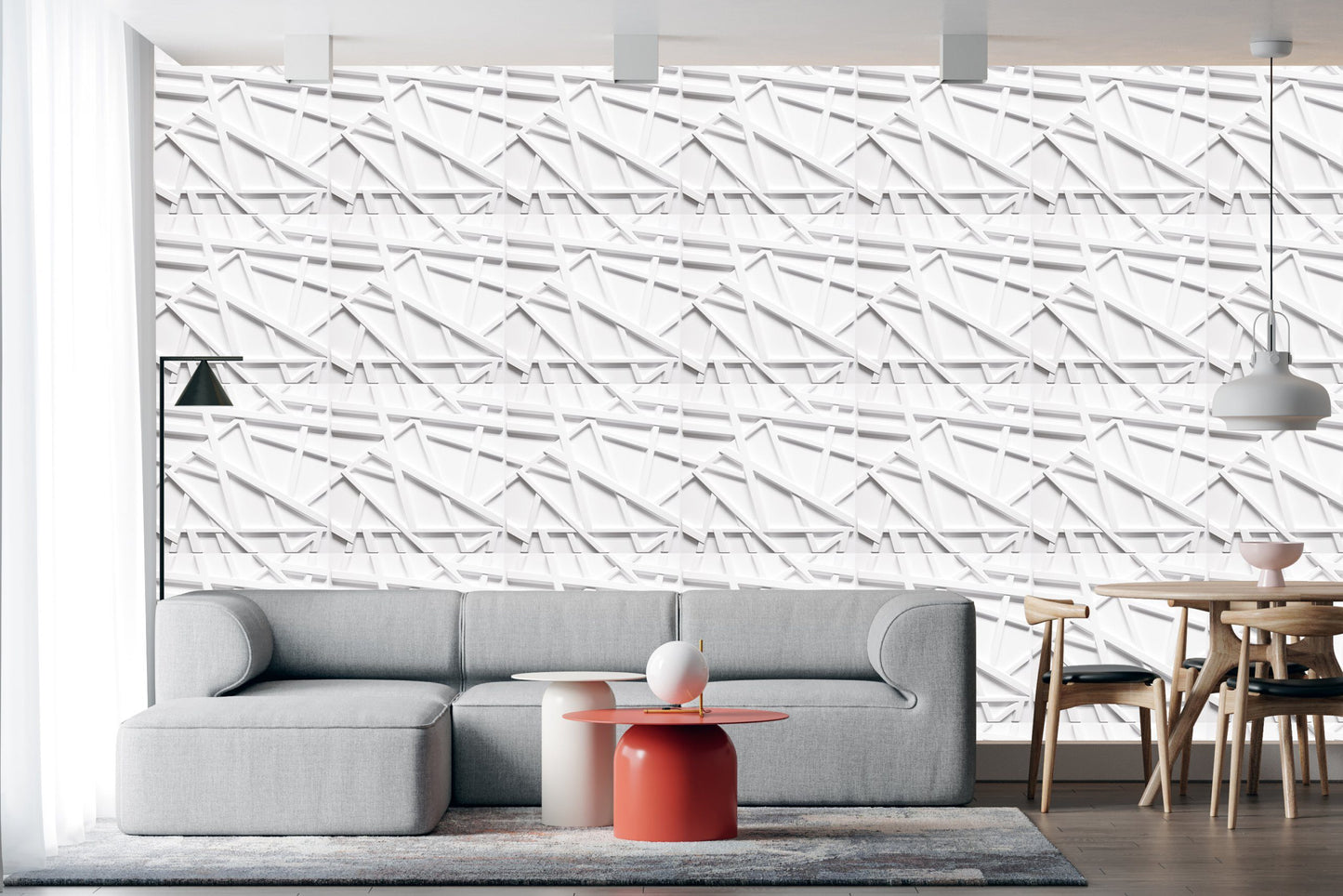 3D Wall Panels - Modern Trusan Paintable White PVC Wall Paneling for Interior Wall Decor, 19.7 in x 19.7 in, Covers 2.7 sq. ft. - Single