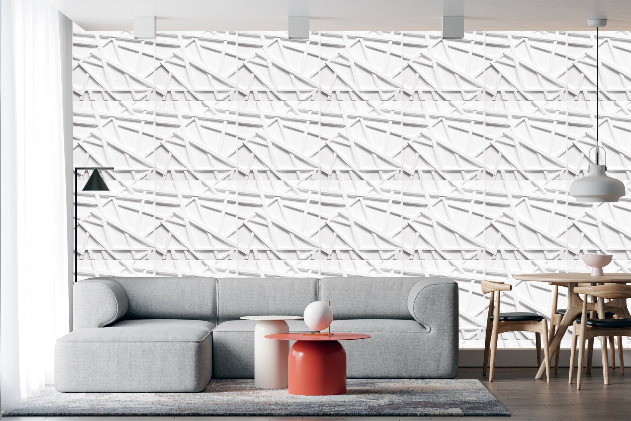 3D Wall Panels - Modern Trusan Paintable White PVC Wall Paneling for Interior Wall Decor, 19.7 in x 19.7 in, Covers 2.7 sq. ft. - Single