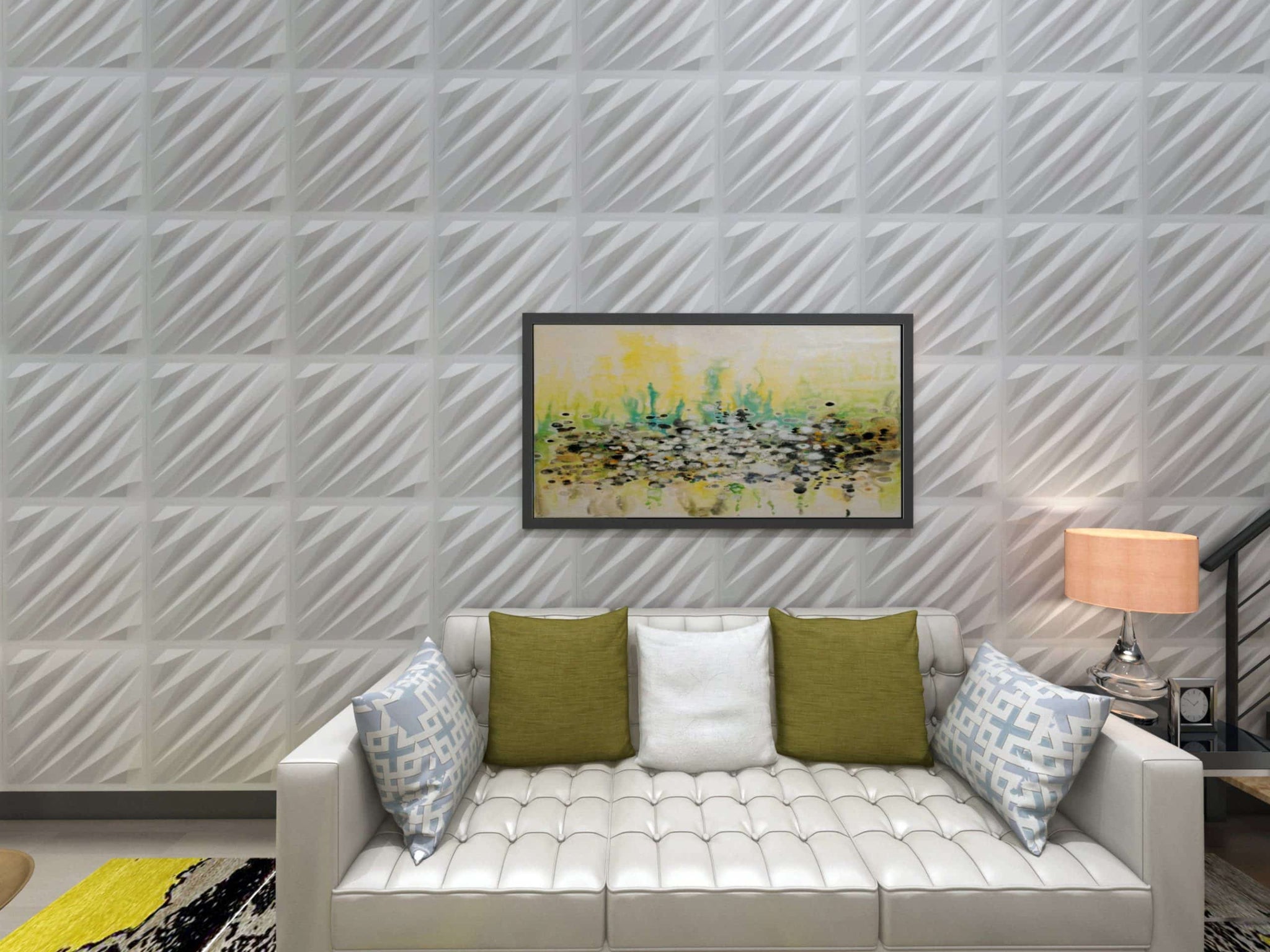 3D Wall Panels - Modern Abstract Paintable White PVC Wall Paneling for Interior Wall Decor, 19.7 in x 19.7 in, Covers 2.7 sq. ft. - Single