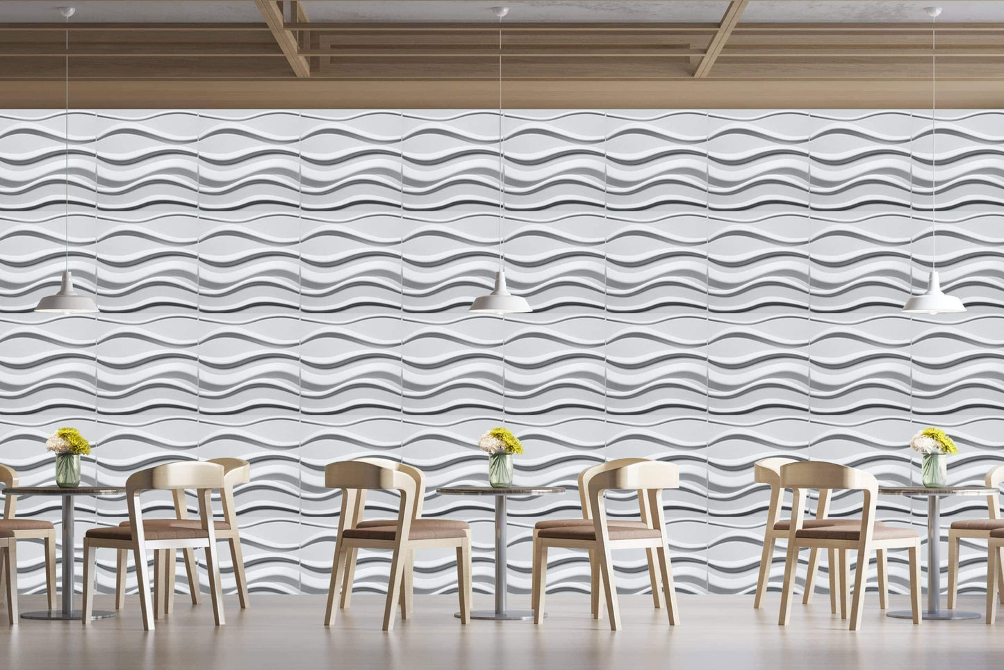 3D Wall Panels - Contemporary Waves Paintable White PVC Wall Paneling for Interior Wall Decor, 19.7 in x 19.7 in, Covers 2.7 sq. ft. - Single