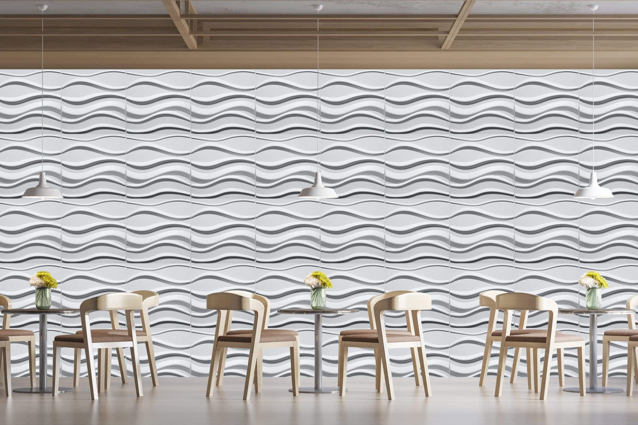 3D Wall Panels - Contemporary Waves Paintable White PVC Wall Paneling for Interior Wall Decor, 19.7 in x 19.7 in, Covers 2.7 sq. ft. - Single