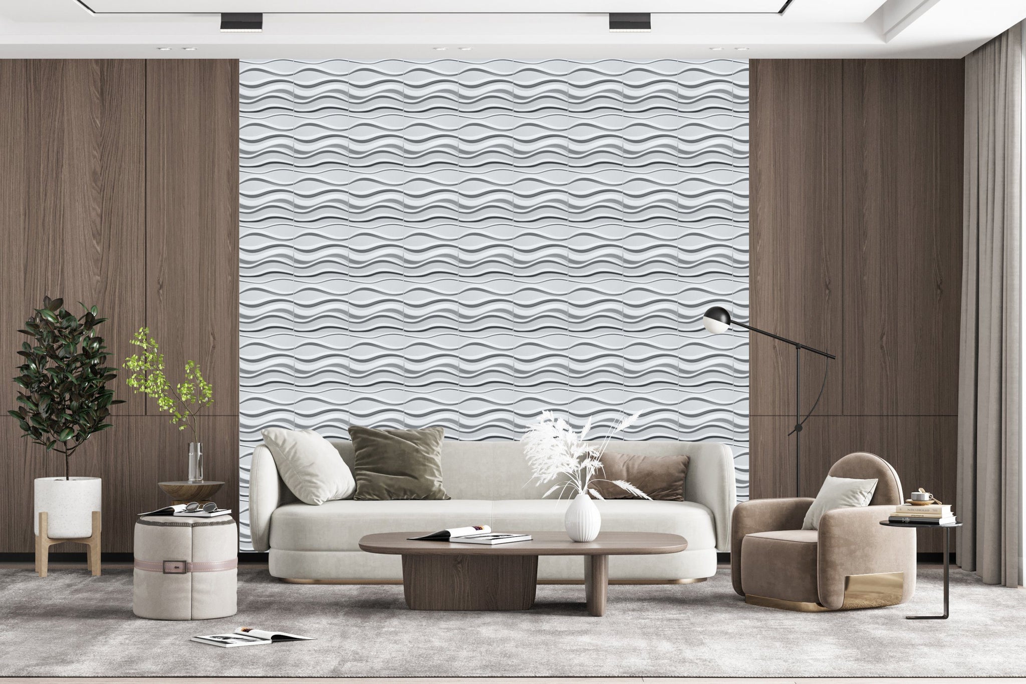 3D Wall Panels - Contemporary Waves Paintable White PVC Wall Paneling for Interior Wall Decor, 19.7 in x 19.7 in, Covers 2.7 sq. ft. - Single