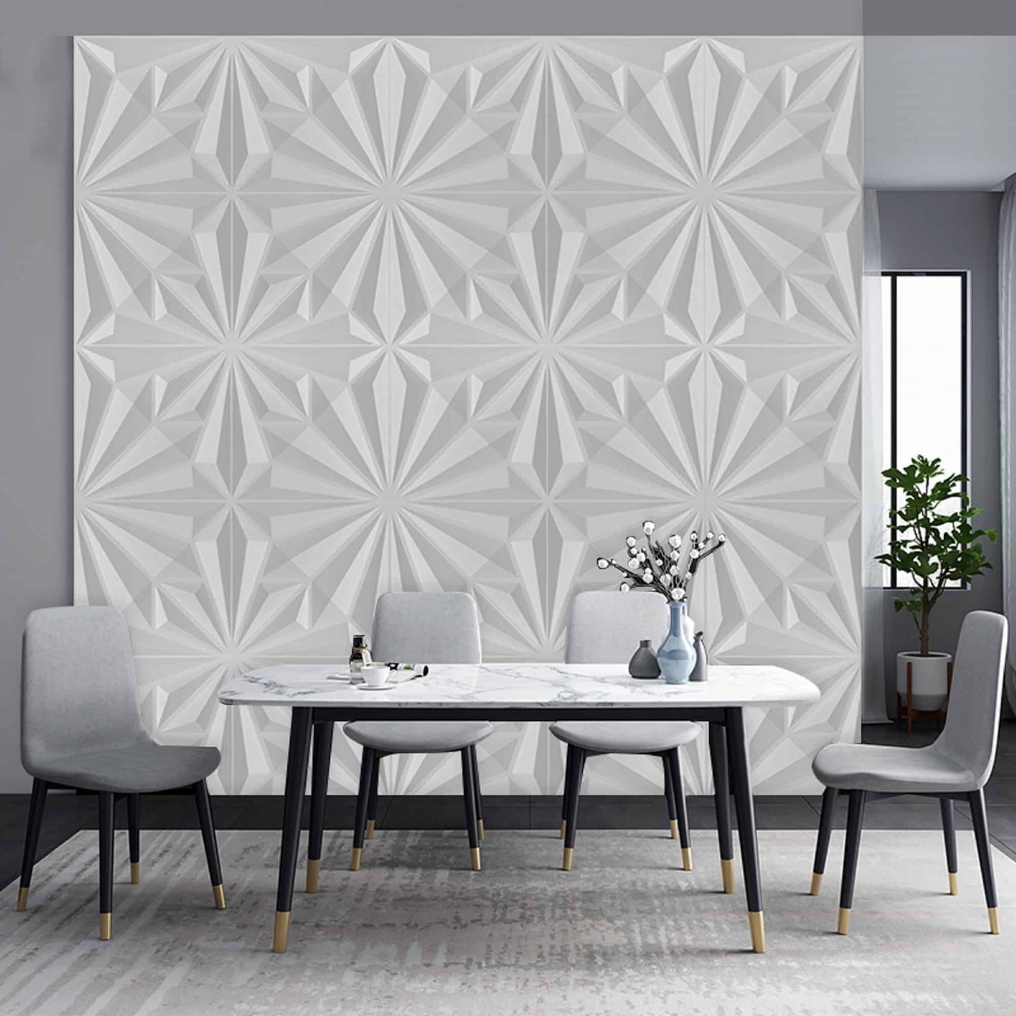 3D Wall Panels - Abstract Diamond Paintable White PVC Wall Paneling for Interior Wall Decor, 19.7 in x 19.7 in, Covers 2.7 sq. ft. - Single