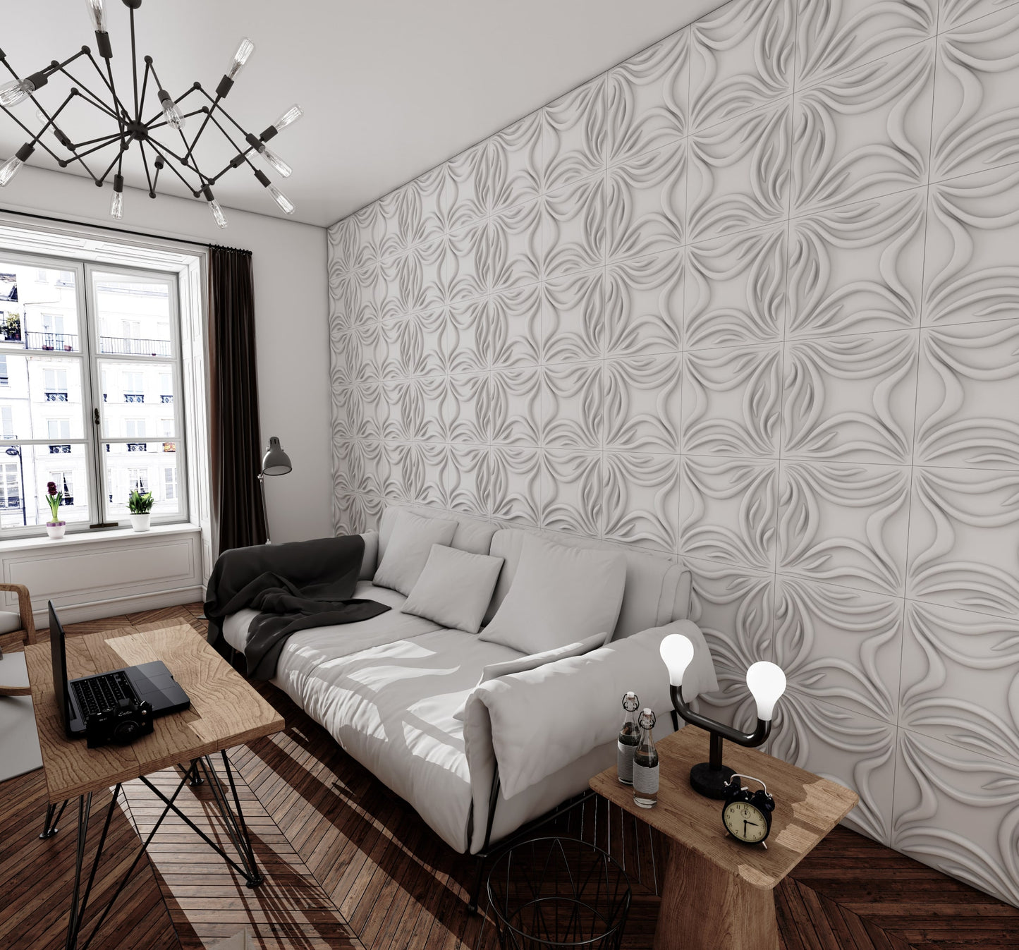 3D Wall Panels - Transitional Abstract Paintable White PVC Wall Paneling for Interior Wall Decor, 19.7 in x 19.7 in, Covers 2.7 sq. ft. - Single