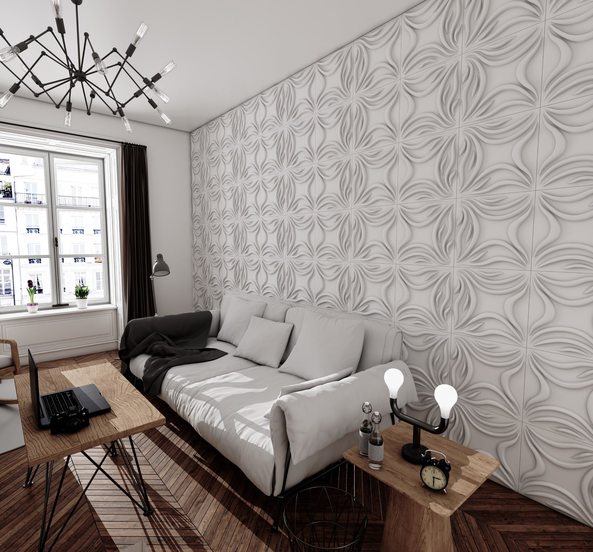 3D Wall Panels - Transitional Abstract Paintable White PVC Wall Paneling for Interior Wall Decor, 19.7 in x 19.7 in, Covers 2.7 sq. ft. - Single