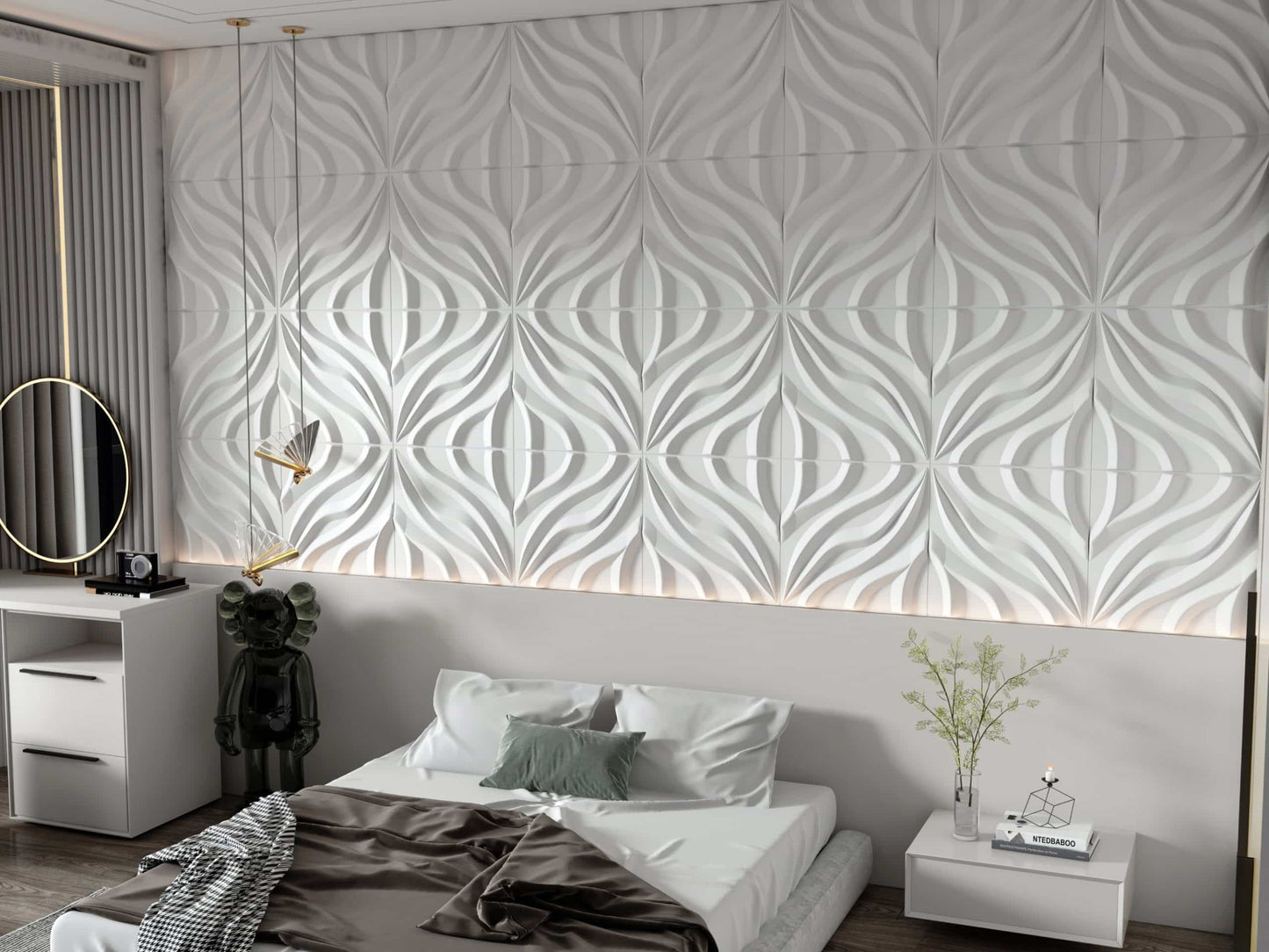 3D Wall Panels - Modern Waves Paintable White PVC Wall Paneling for Interior Wall Decor, 19.7 in x 19.7 in, Covers 2.7 sq. ft. - Single