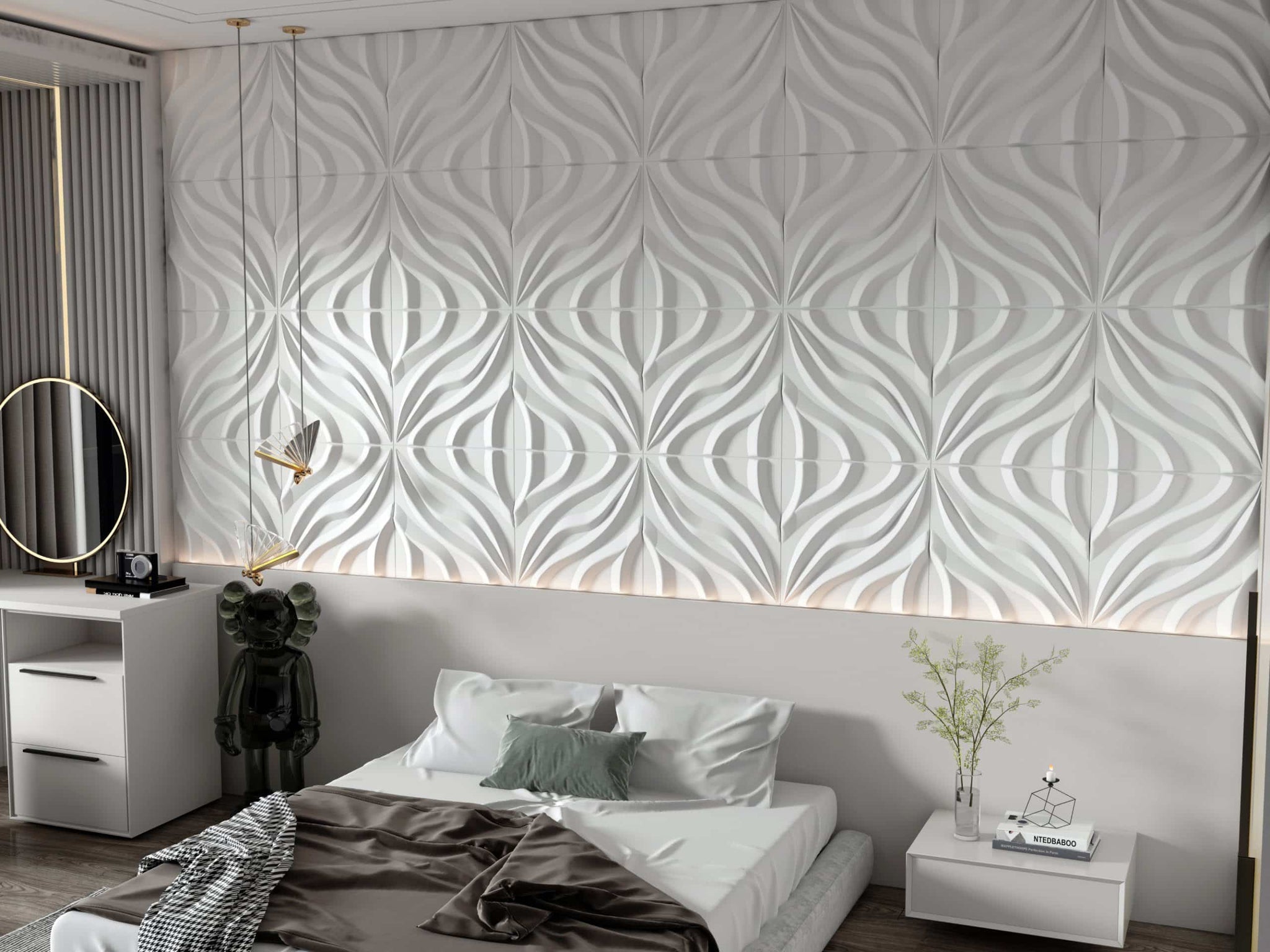 3D Wall Panels - Modern Waves Paintable White PVC Wall Paneling for Interior Wall Decor, 19.7 in x 19.7 in, Covers 2.7 sq. ft. - Single