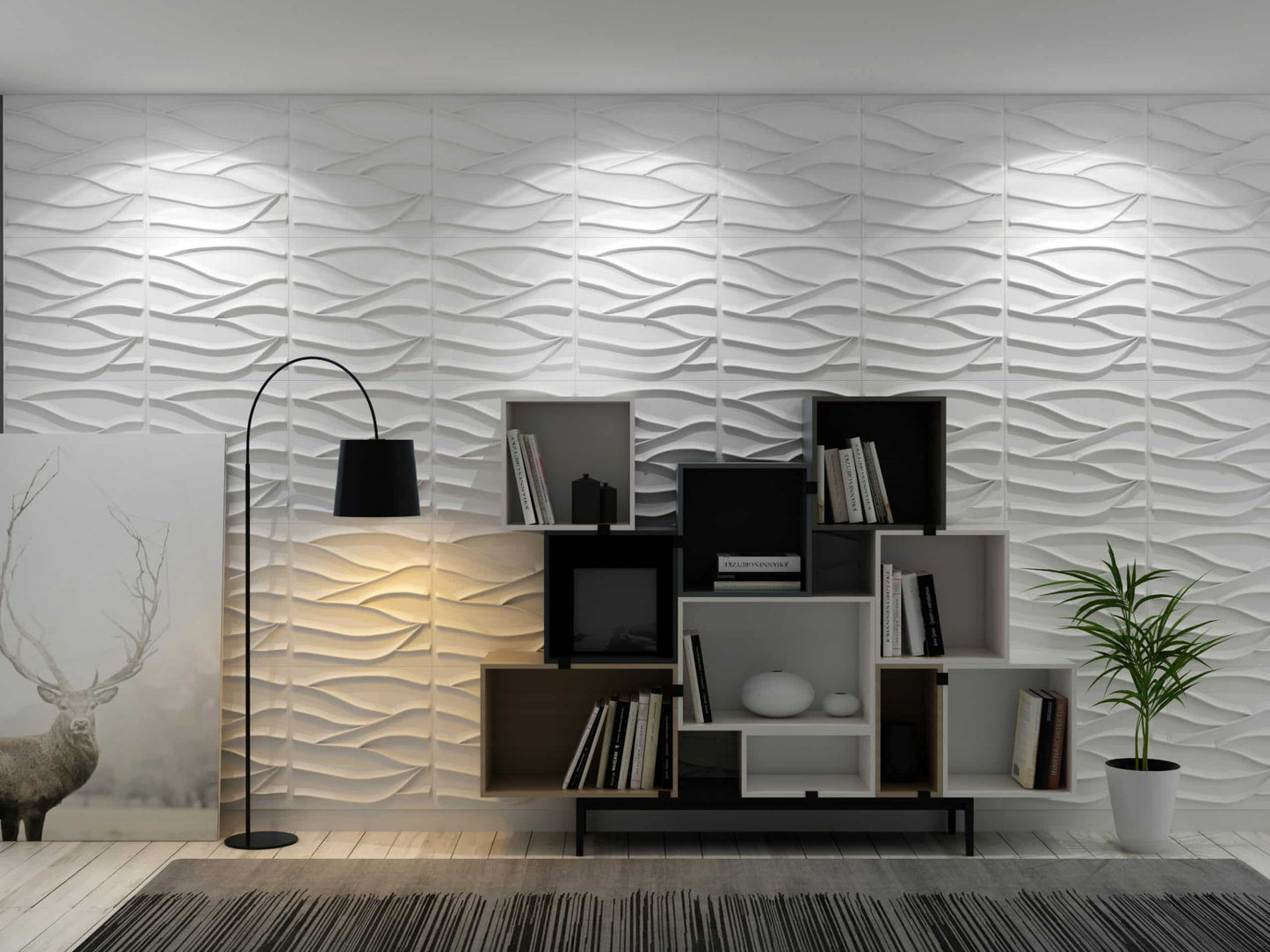 3D Wall Panels - Contemporary Wave Paintable White PVC Wall Paneling for Interior Wall Decor, 19.7 in x 19.7 in, Covers 2.7 sq. ft. - Single