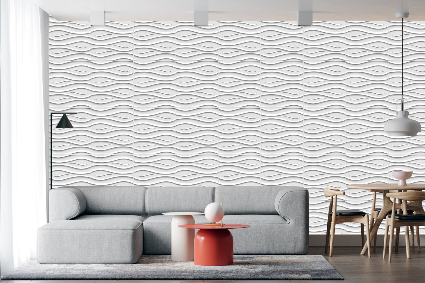 3D Wall Panels - Modern Wave Paintable White PVC Wall Paneling for Interior Wall Decor, 19.7 in x 19.7 in, Covers 2.7 sq. ft. - Single